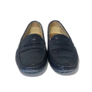 TOD'S Women's Gommino Croco Penny Driver Loafers EU37/US6.5 Blue